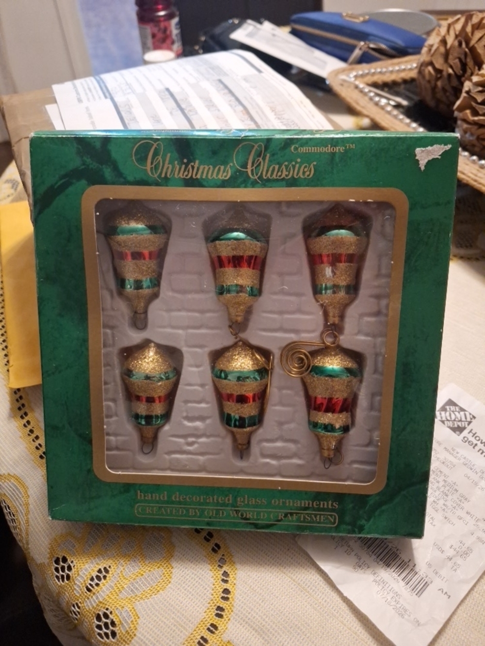 Commodore Christmas Classics Gold, Green & Red Glass Ornament Set - 6-Pack